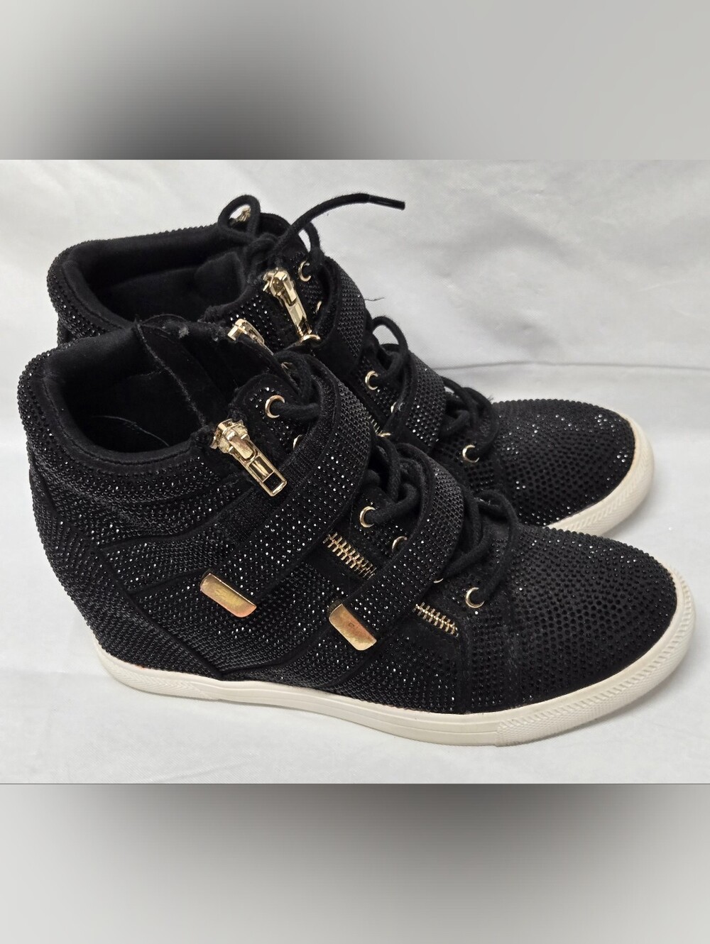INC Debbie Hidden Wedge Embellished Rhinestone Black Sneakers 8